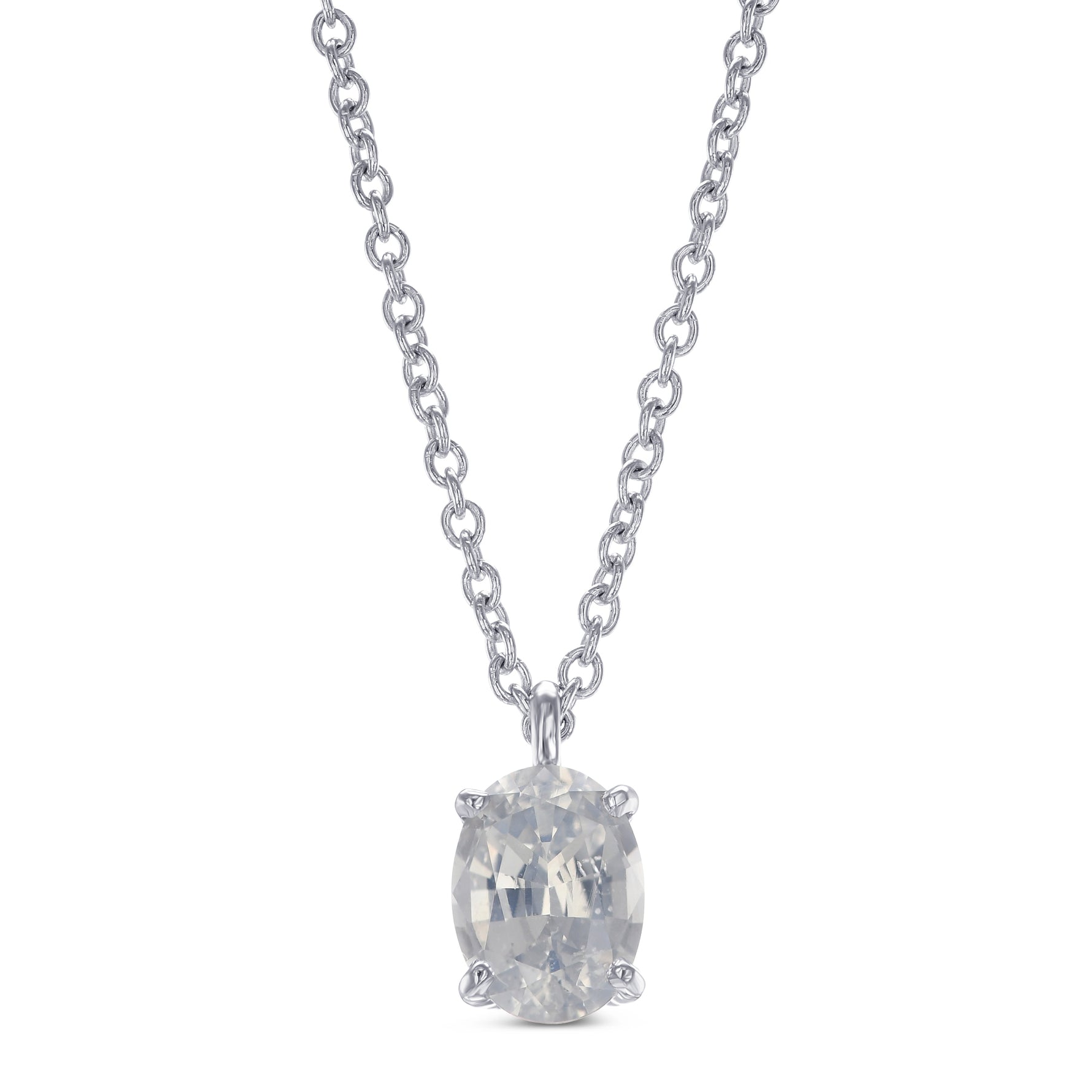 Oval White Sapphire Solitaire Pendant