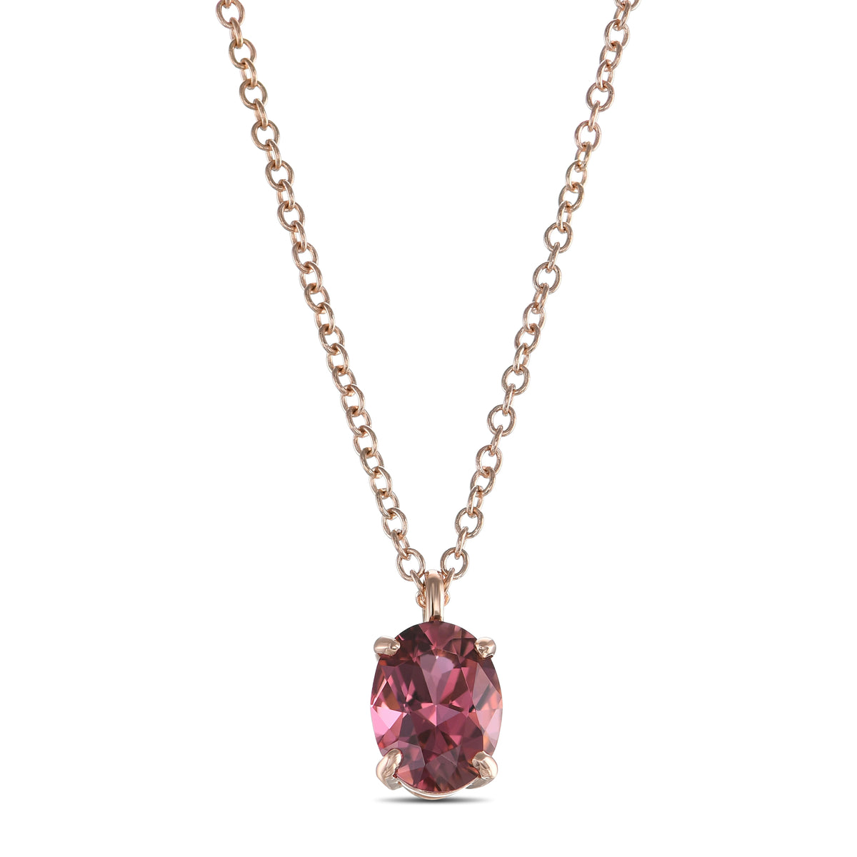 Oval Pink Tourmaline Solitaire Pendant