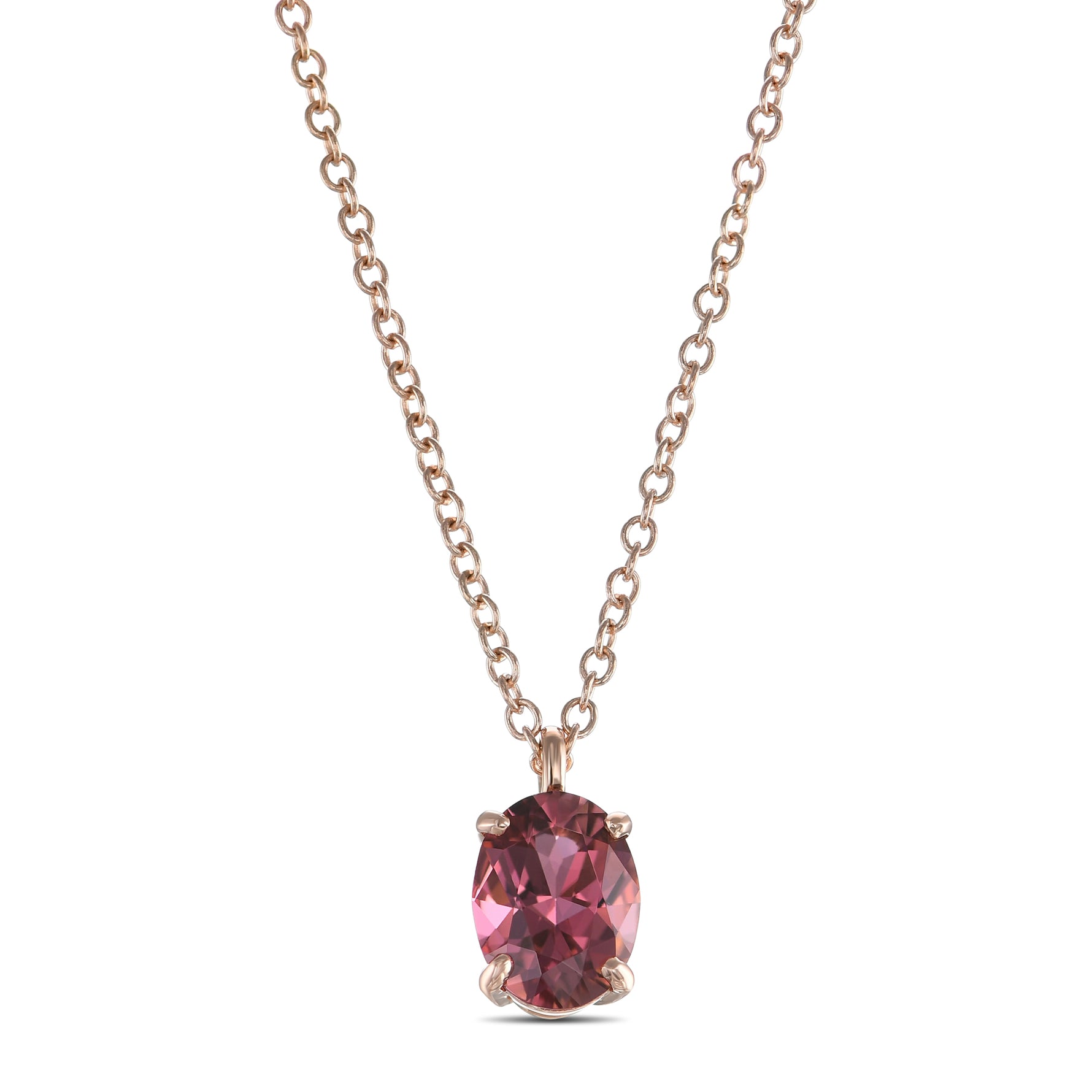 Oval Pink Tourmaline Solitaire Pendant