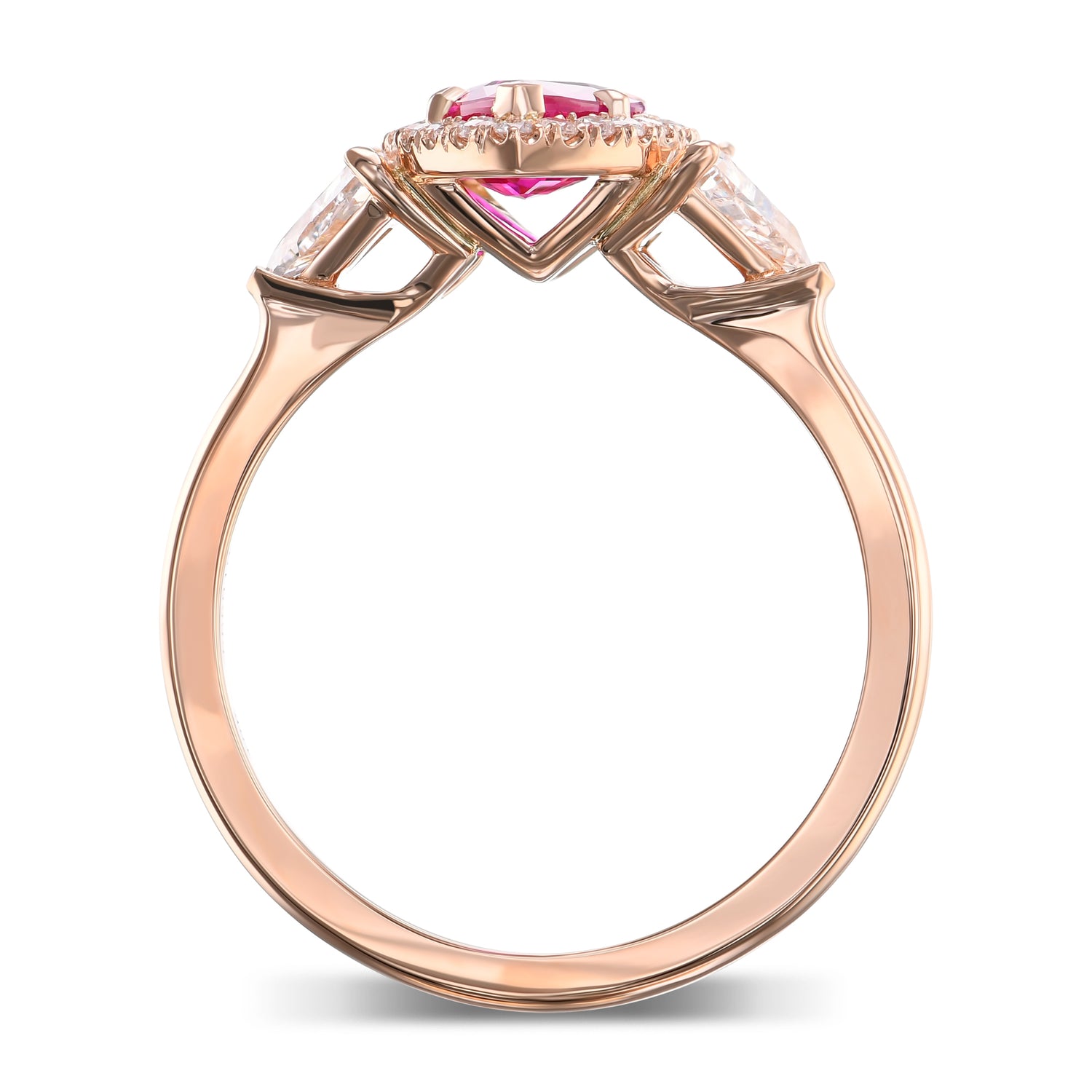Marquise Burma Ruby and Diamond 3 Stone Ring