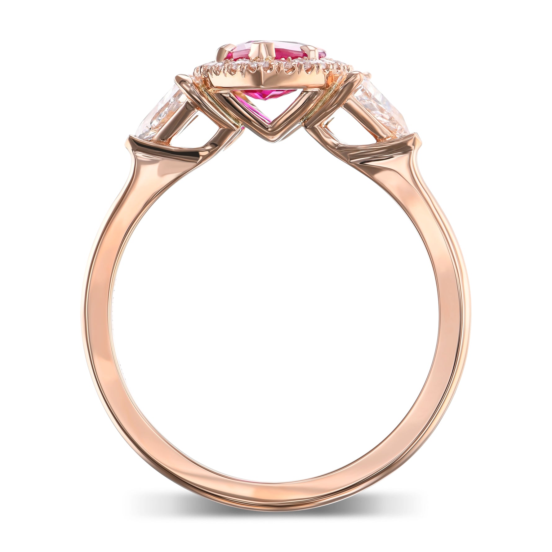 Marquise Burma Ruby and Diamond 3 Stone Ring