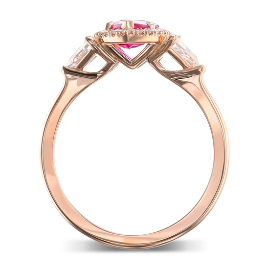 Marquise Burma Ruby and Diamond 3 Stone Ring