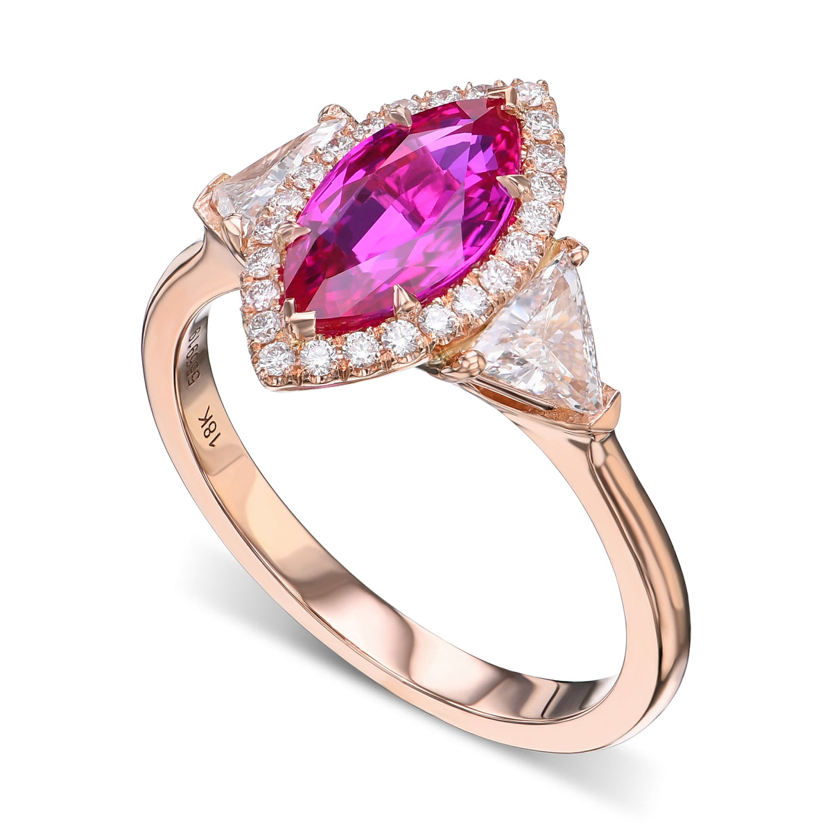 Marquise Burma Ruby and Diamond 3 Stone Ring