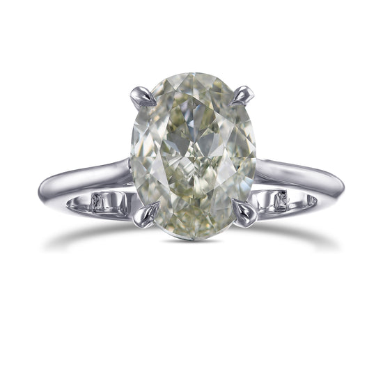 Oval Fancy Yellowish Green Solitaire Diamond Ring