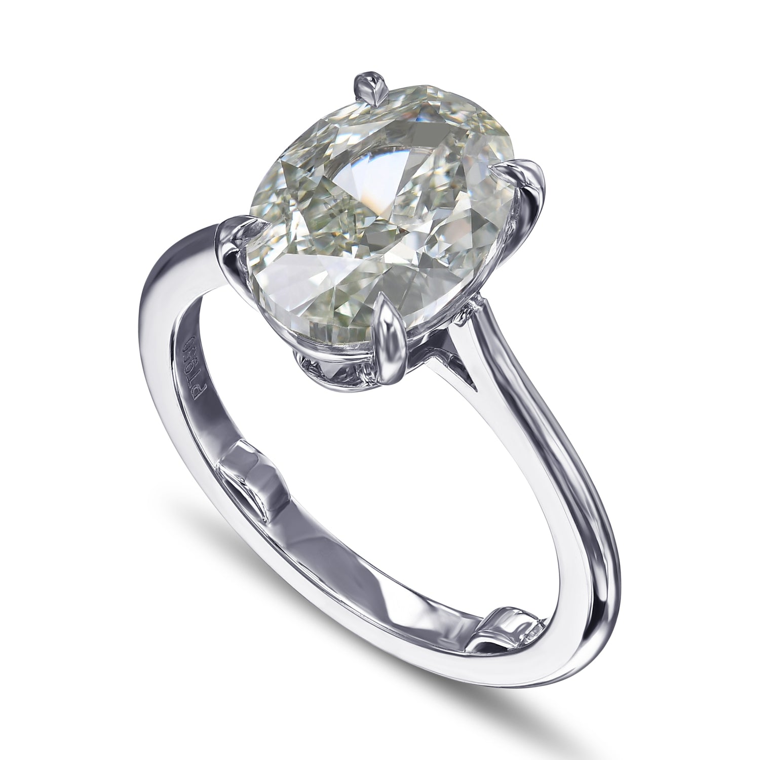 Oval Fancy Yellowish Green Solitaire Diamond Ring