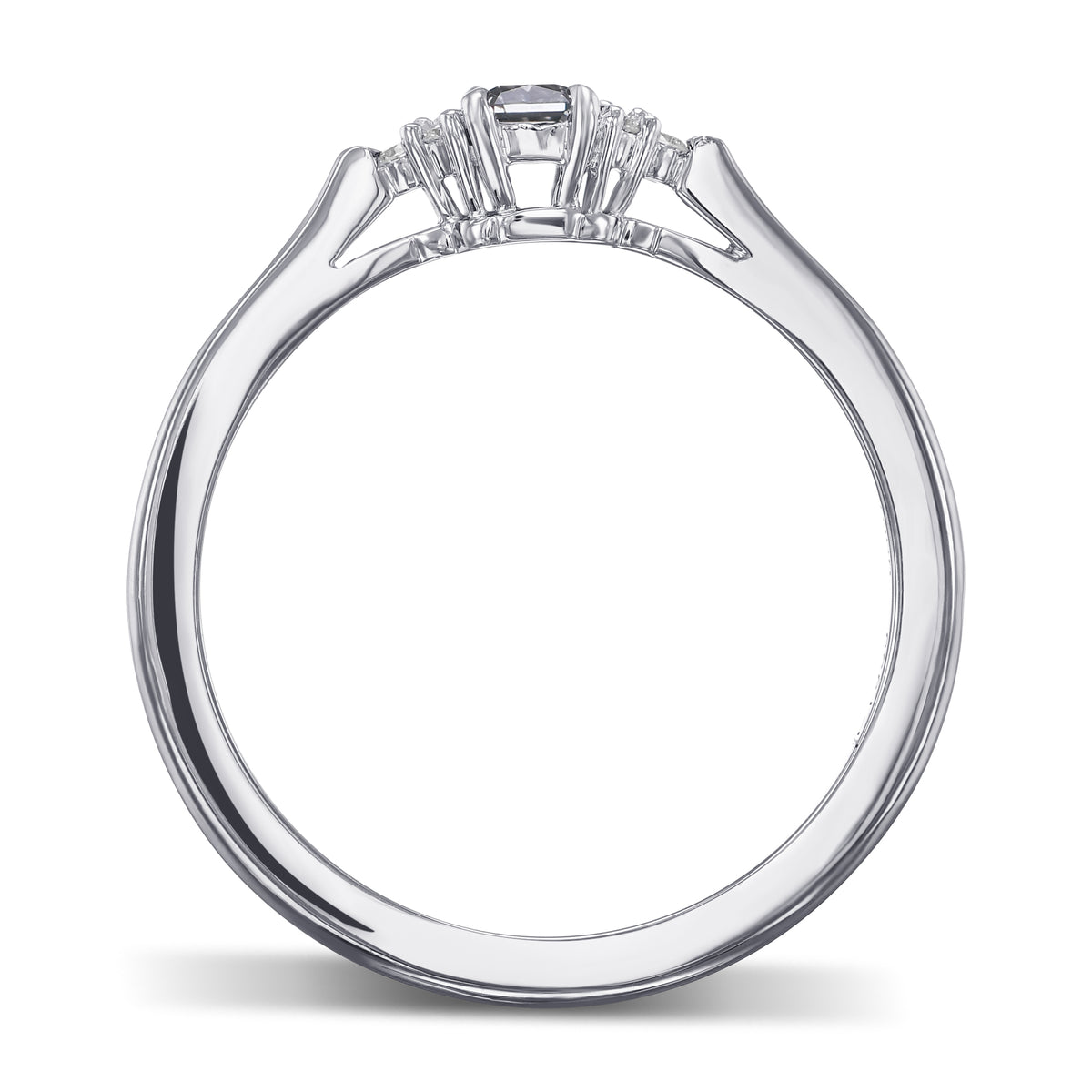 Fancy Blue Gray Radiant Diamond Side Stone Ring