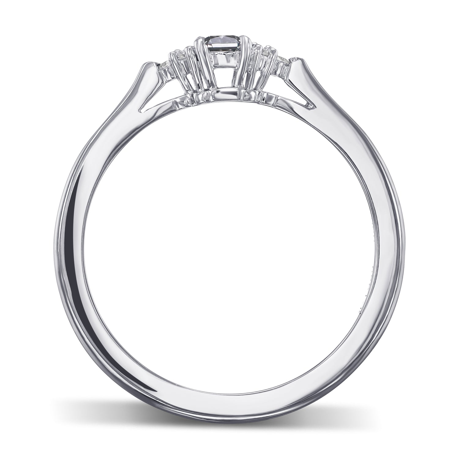 Fancy Blue Gray Radiant Diamond Side Stone Ring