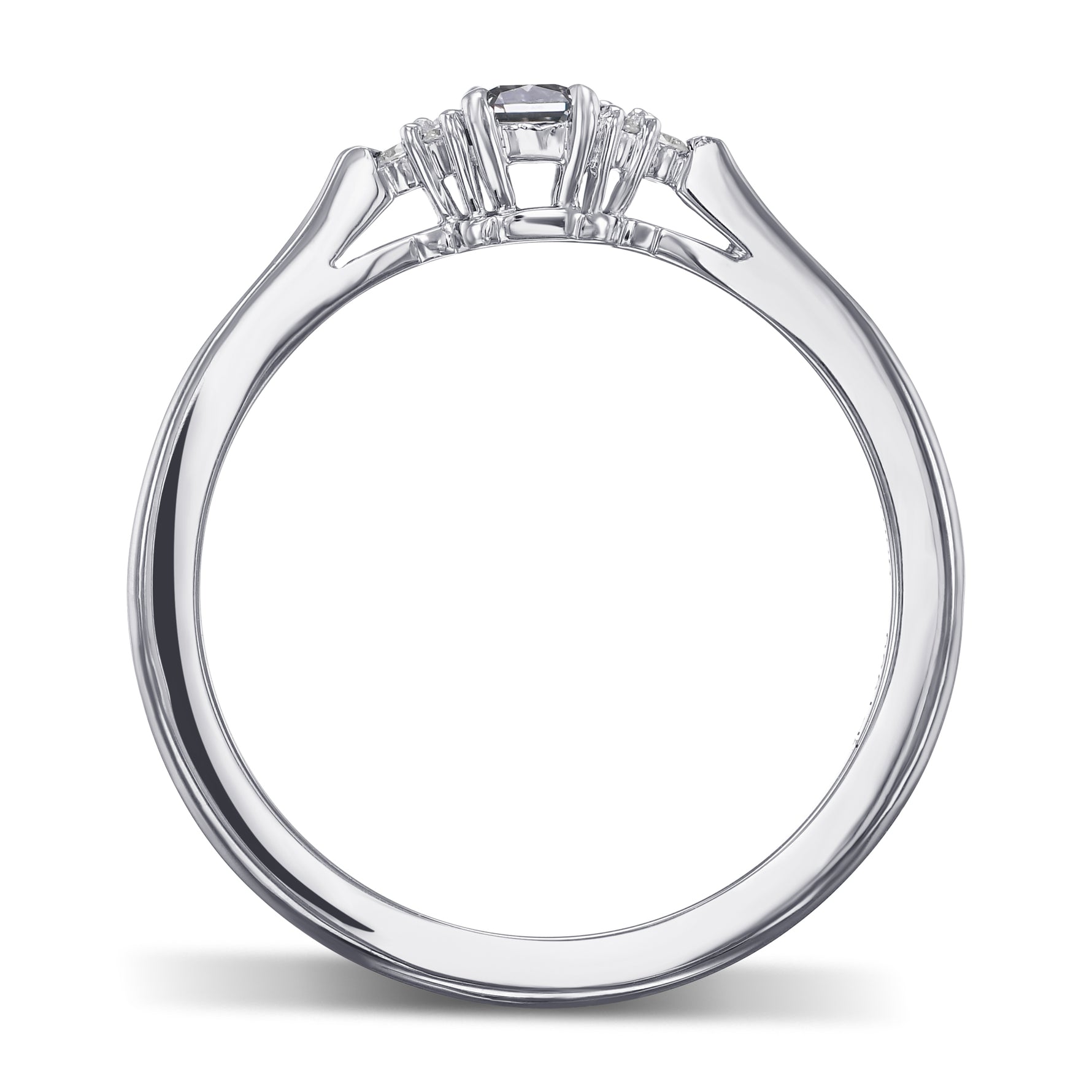 Fancy Blue Gray Radiant Diamond Side Stone Ring