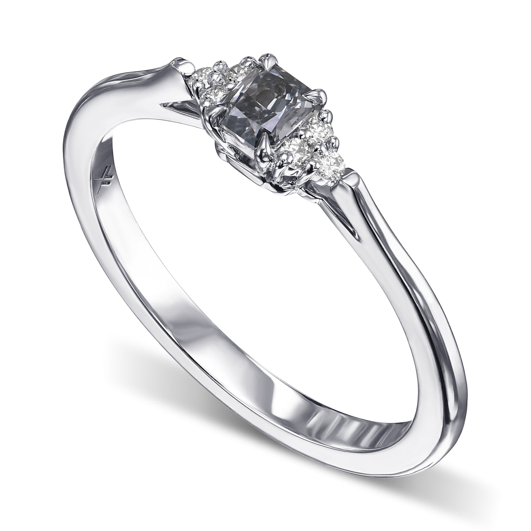 Fancy Blue Gray Radiant Diamond Side Stone Ring