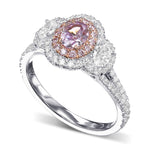 Fancy Pink Purple Oval 3 Stone Diamond Ring