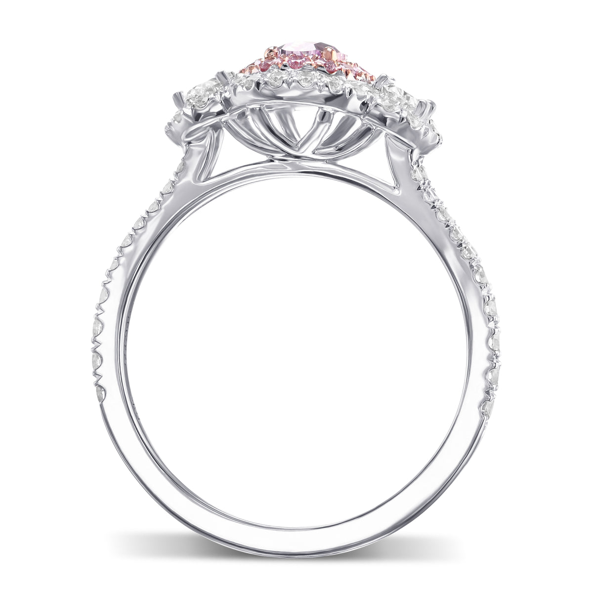 Fancy Pink Purple Oval 3 Stone Diamond Ring