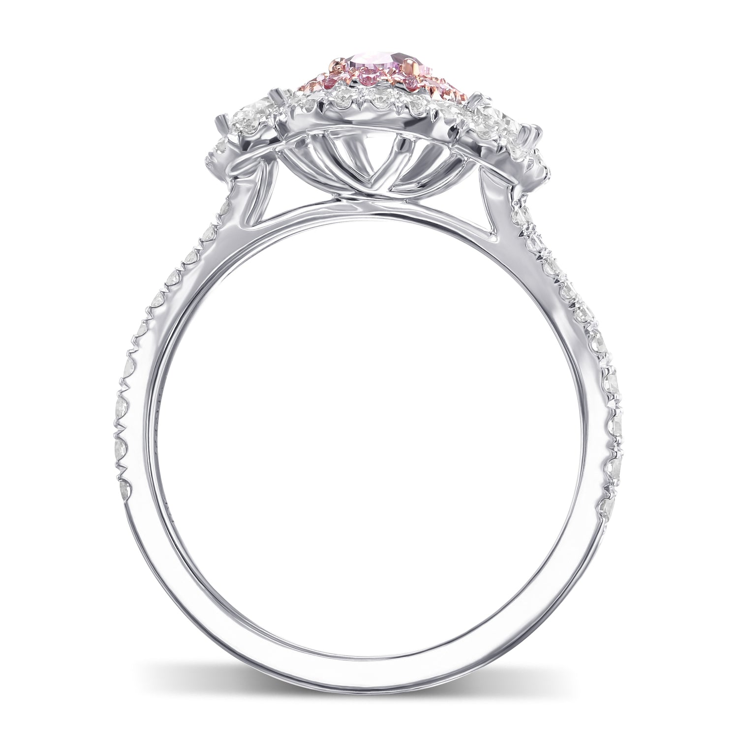 Fancy Pink Purple Oval 3 Stone Diamond Ring