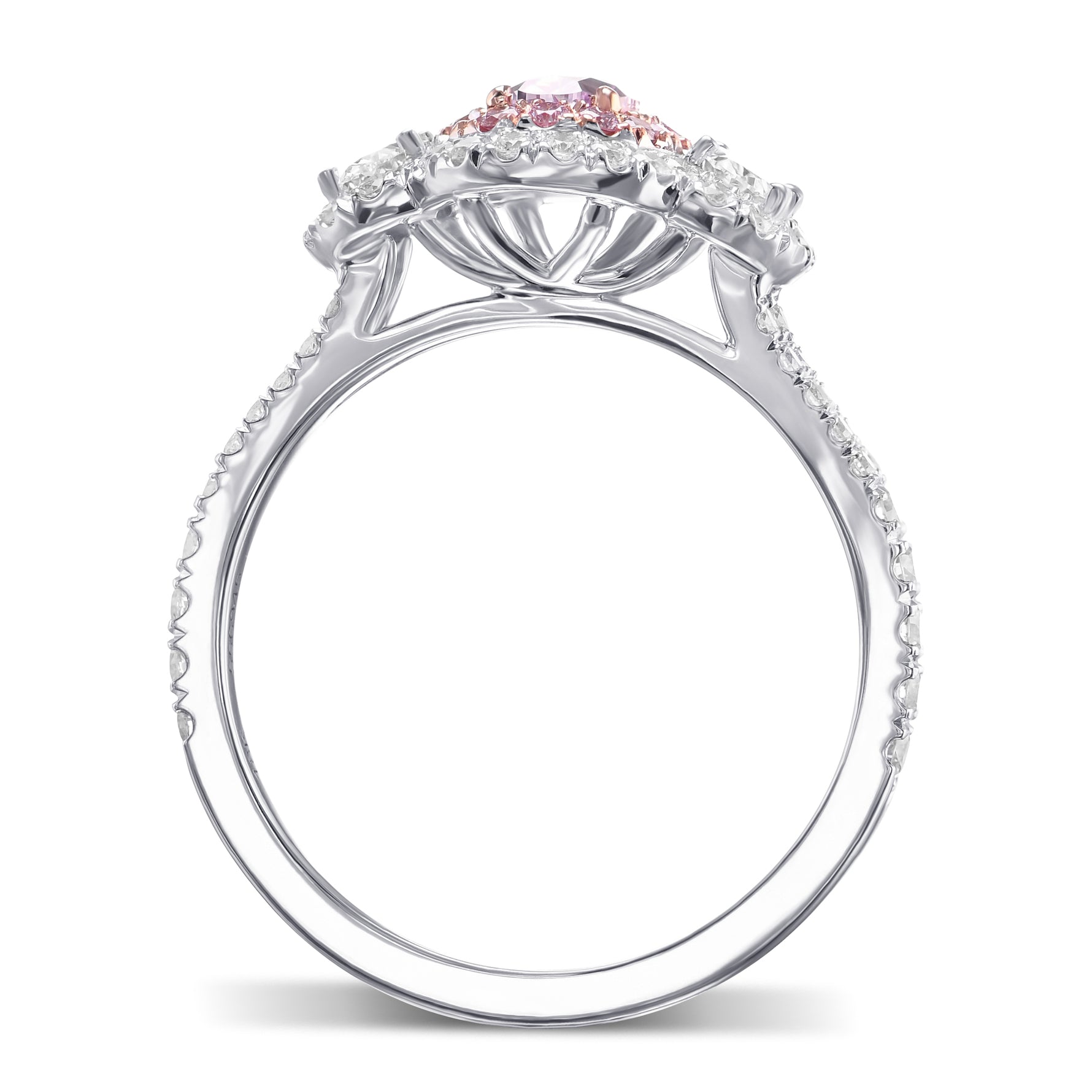 Fancy Pink Purple Oval 3 Stone Diamond Ring