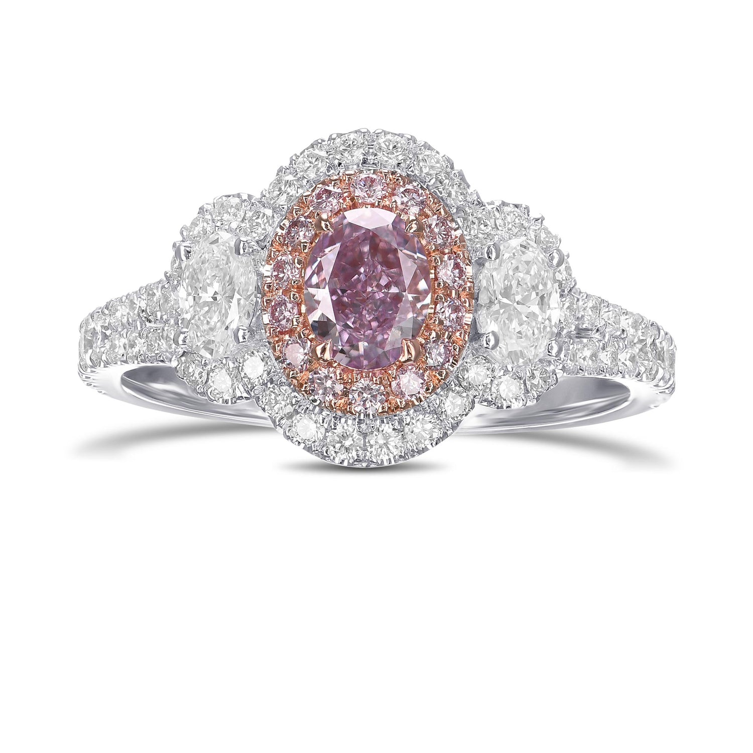 Fancy Pink Purple Oval 3 Stone Diamond Ring