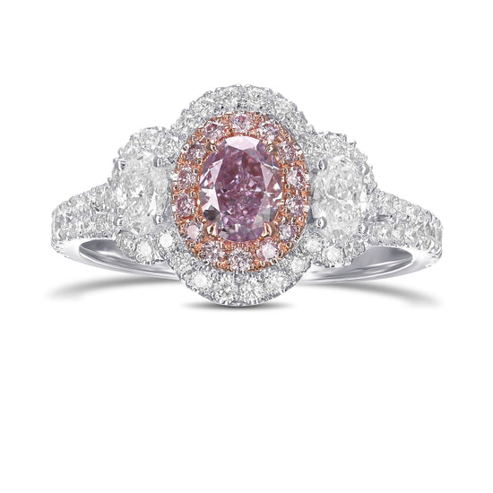Fancy Pink Purple Oval 3 Stone Diamond Ring