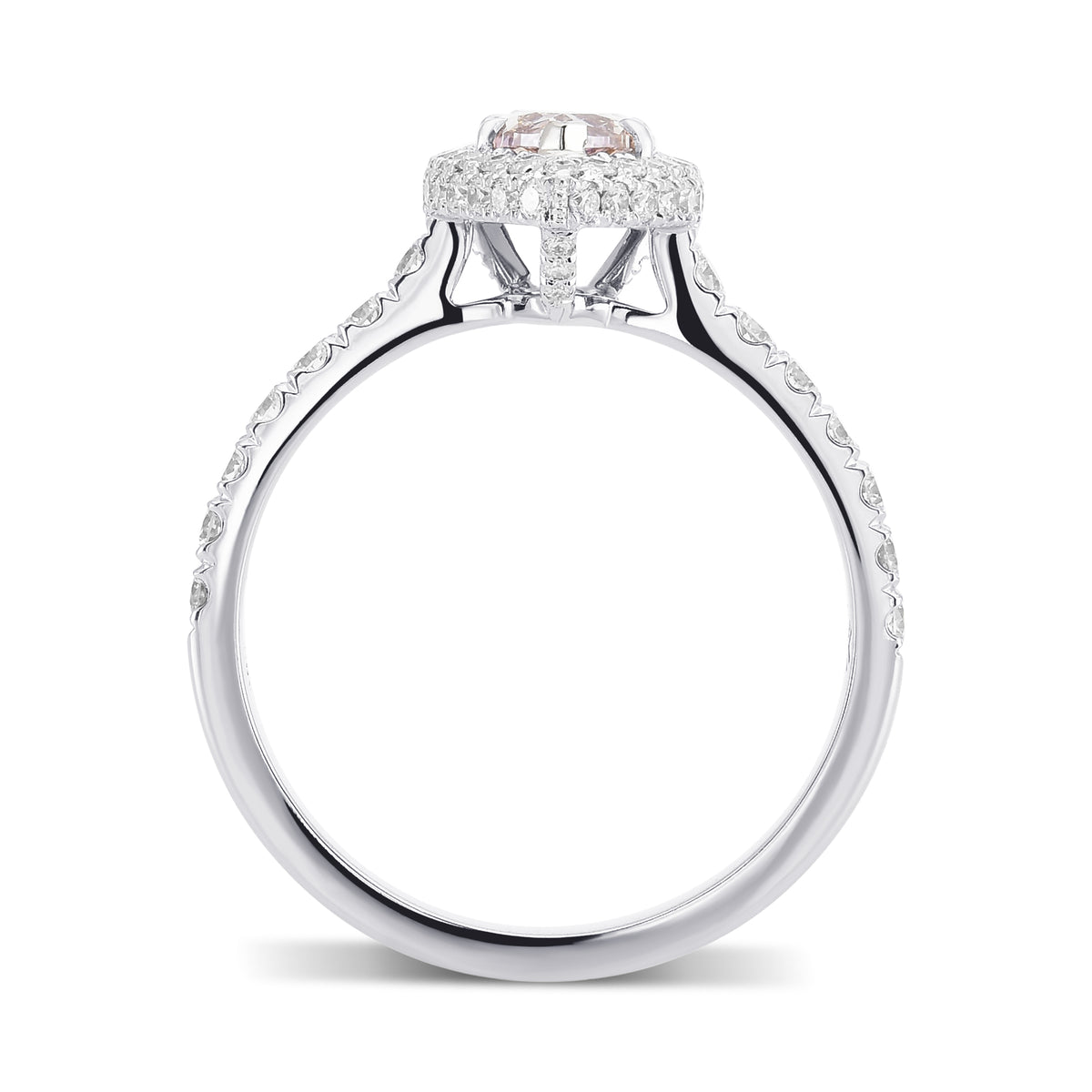 Fancy Brownish Pink Pear Regal Halo Diamond Ring