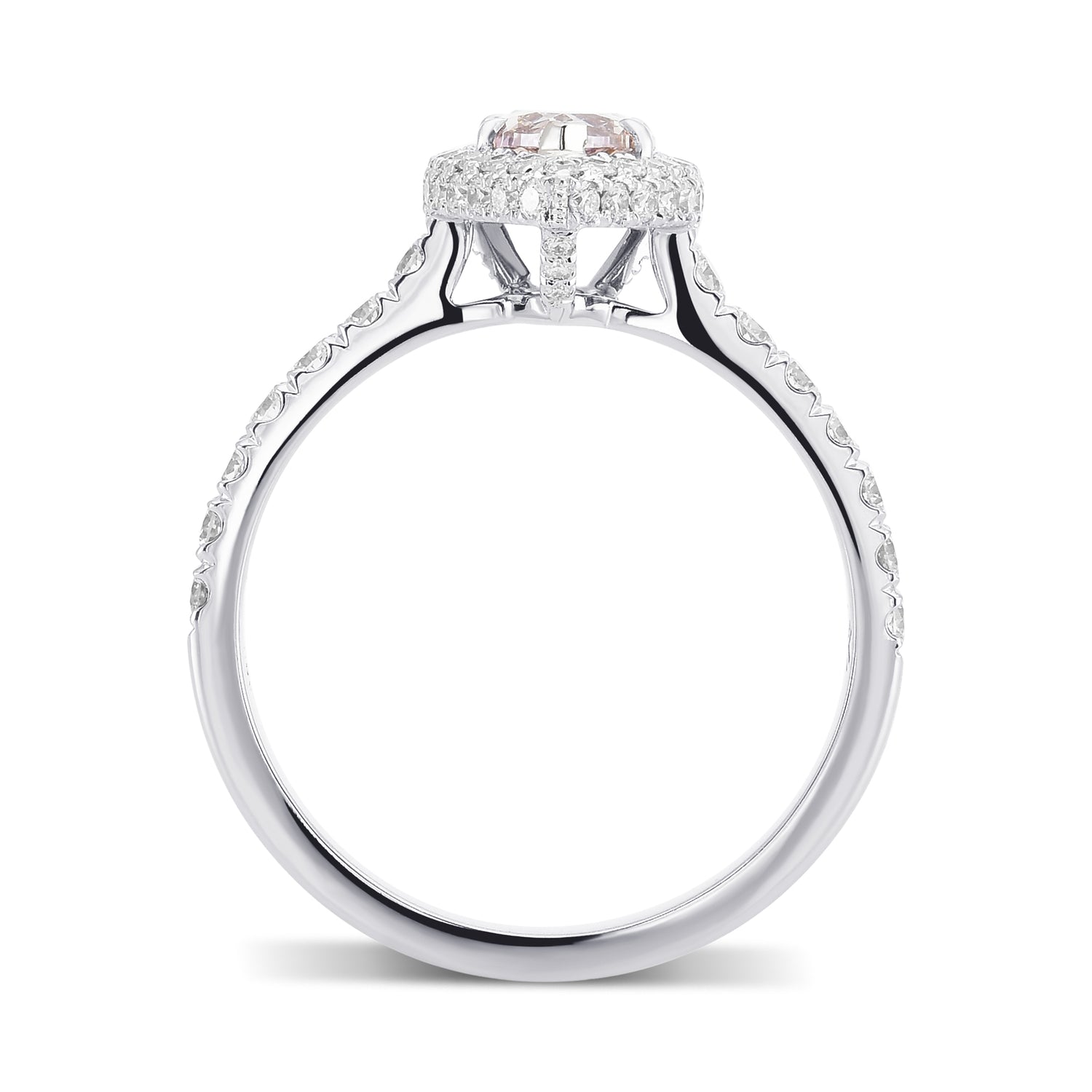 Fancy Brownish Pink Pear Regal Halo Diamond Ring