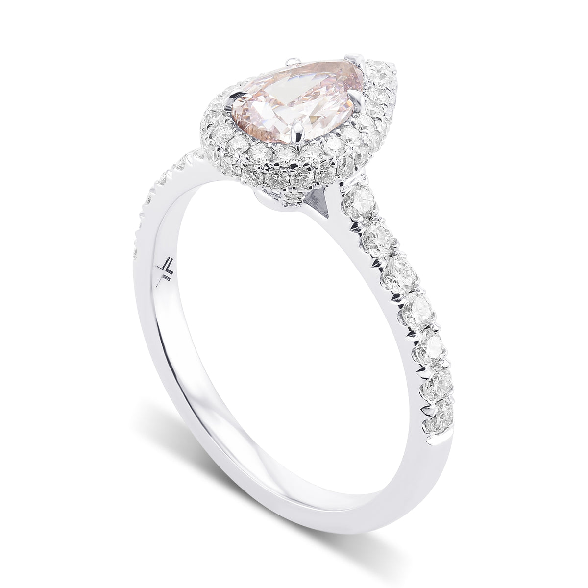 Fancy Brownish Pink Pear Regal Halo Diamond Ring
