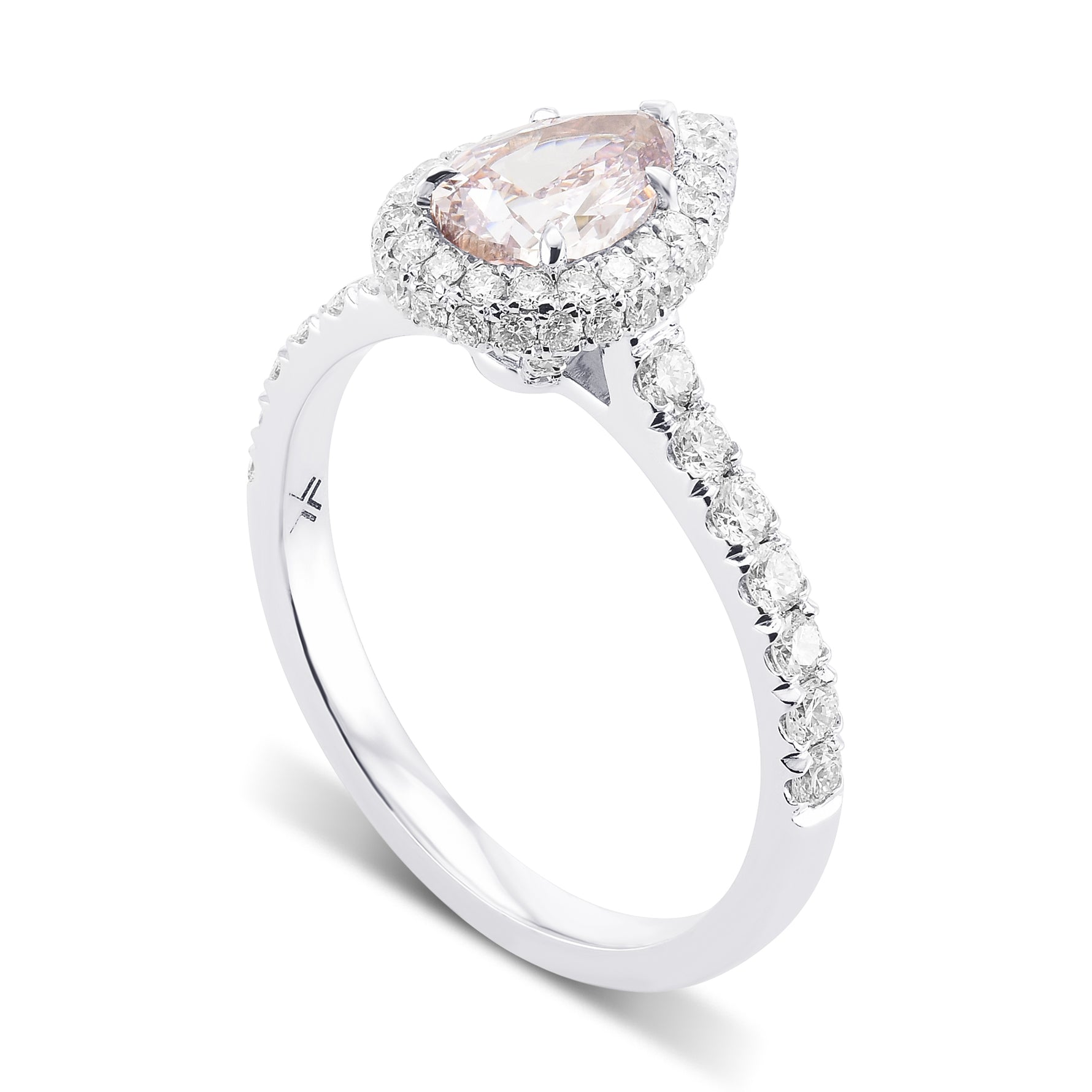 Fancy Brownish Pink Pear Regal Halo Diamond Ring
