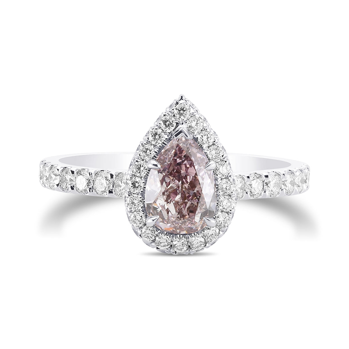 Fancy Brownish Pink Pear Regal Halo Diamond Ring