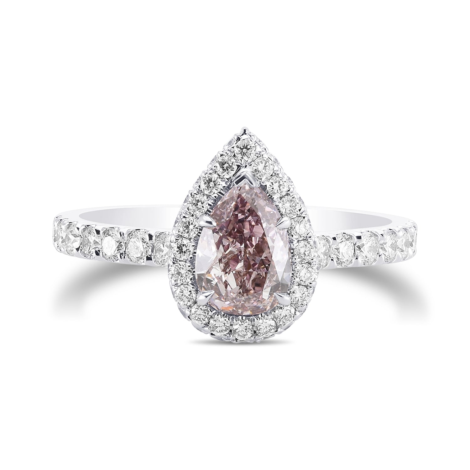 Fancy Brownish Pink Pear Regal Halo Diamond Ring