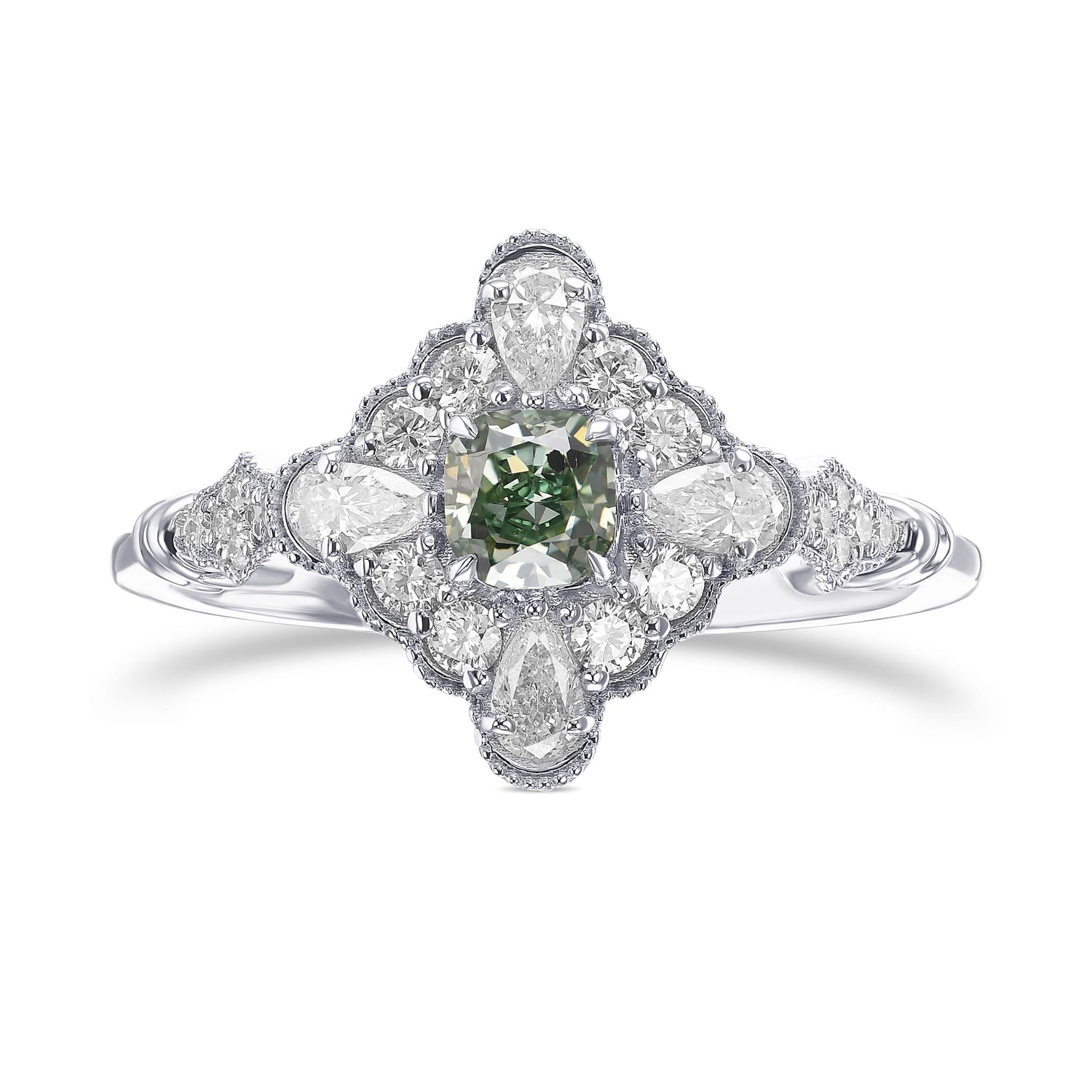 Fancy Intense Green Cushion Extraordinary Diamond Ring