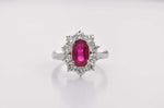  Burma Cushion Ruby and Diamond Halo Ring