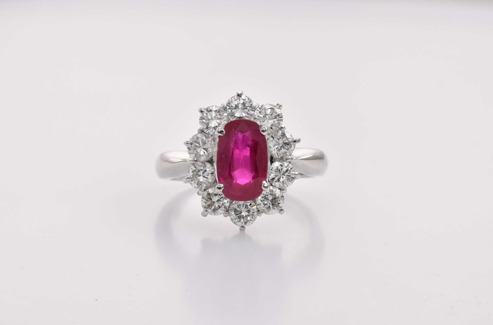  Burma Cushion Ruby and Diamond Halo Ring