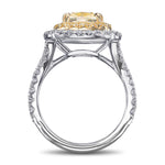 Light Yellow Cushion Double Halo Diamond Ring