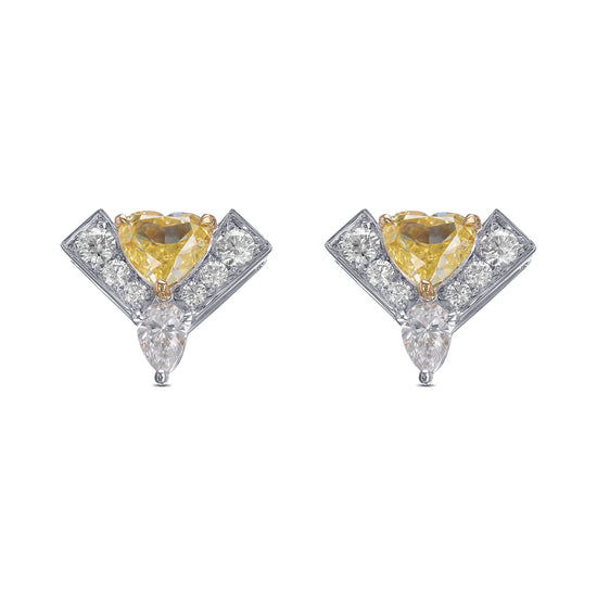 Fancy Intense Yellow Heart and White Diamond Leibish Logo Pave Earrings