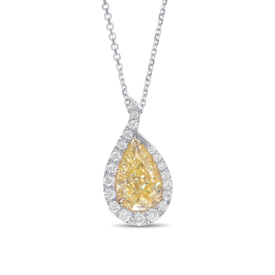 Fancy Yellow Pear Halo Diamond Pendant