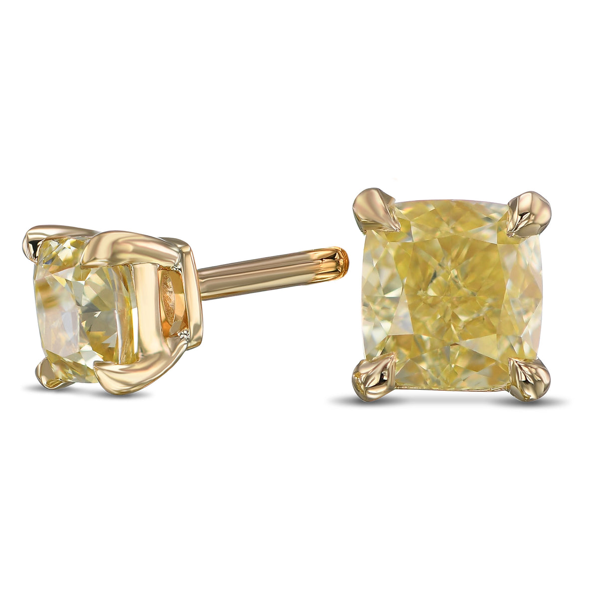 Fancy Yellow Cushion Diamond Stud Earrings