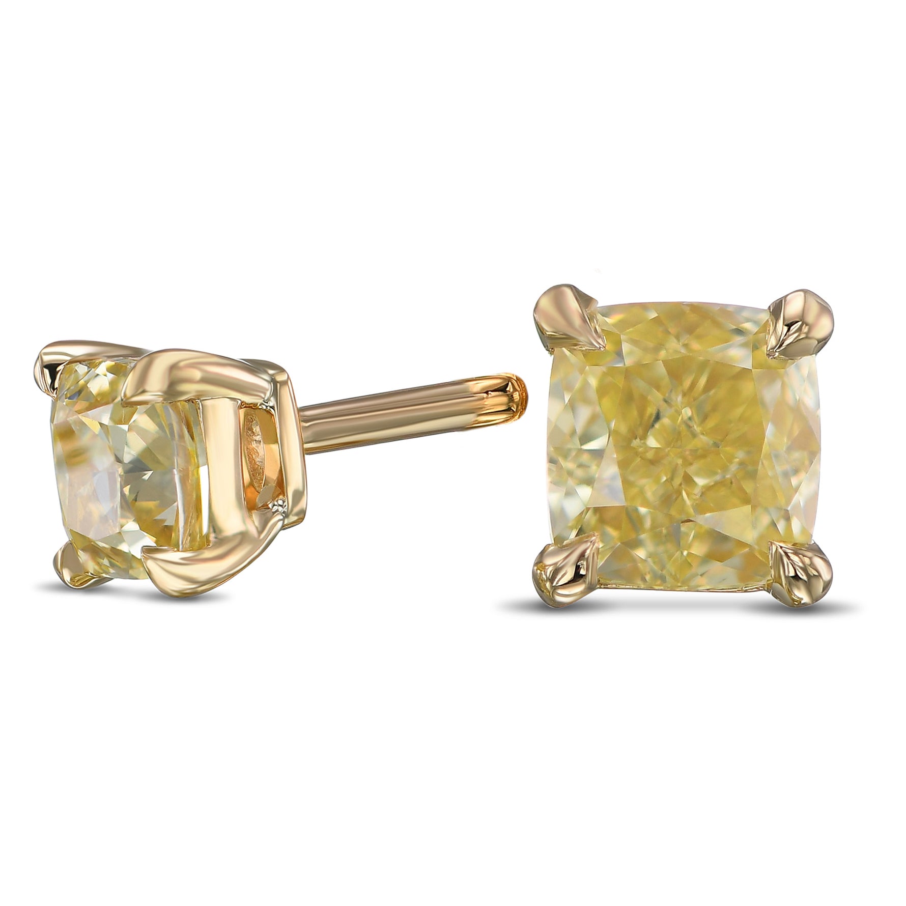 Fancy Yellow Cushion Diamond Stud Earrings