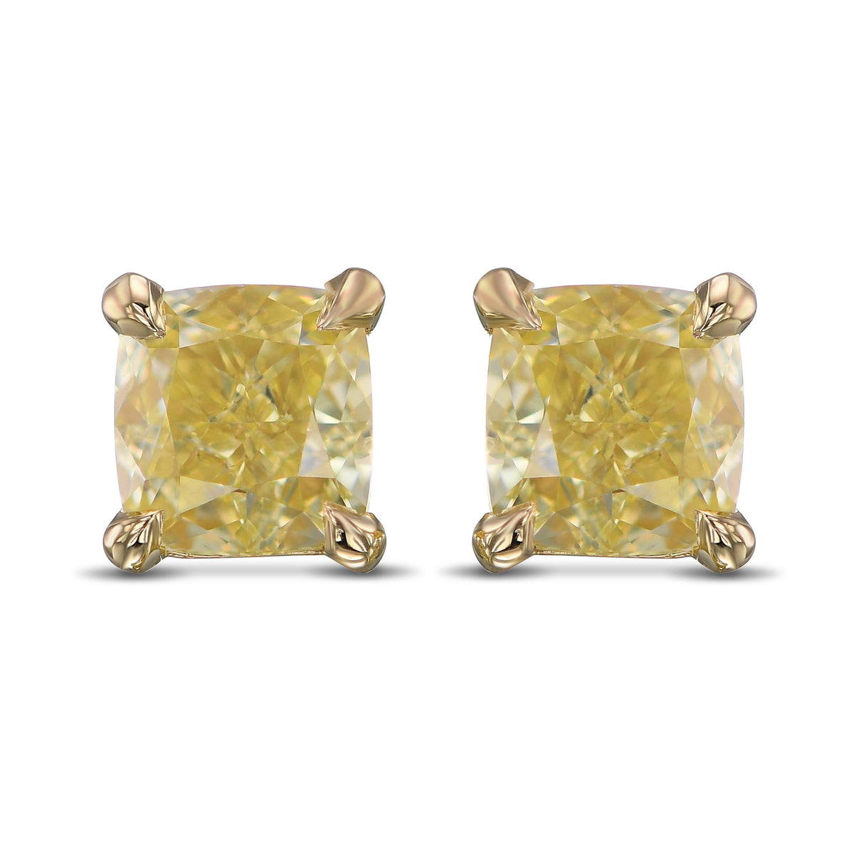 Fancy Yellow Cushion Diamond Stud Earrings