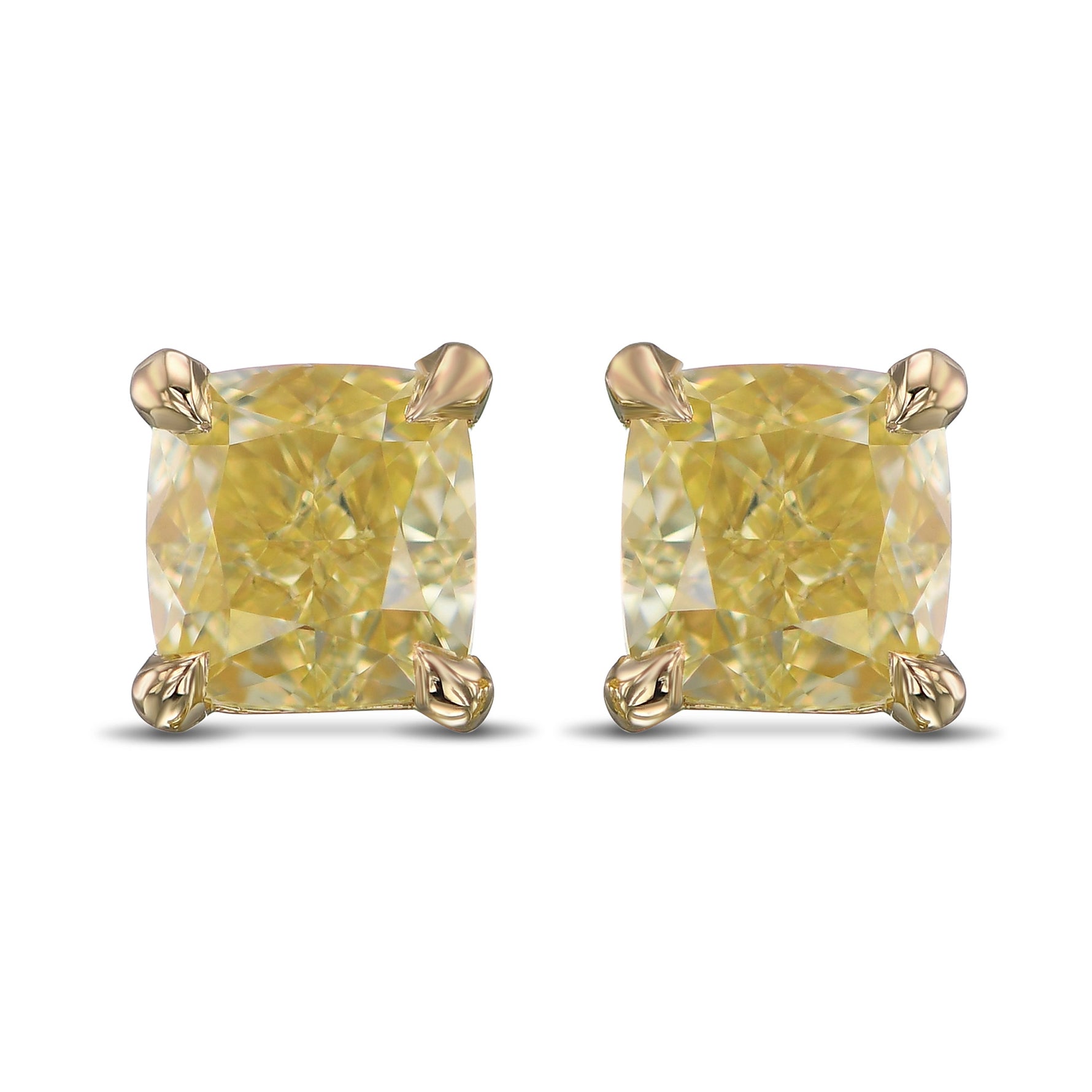Fancy Yellow Cushion Diamond Stud Earrings