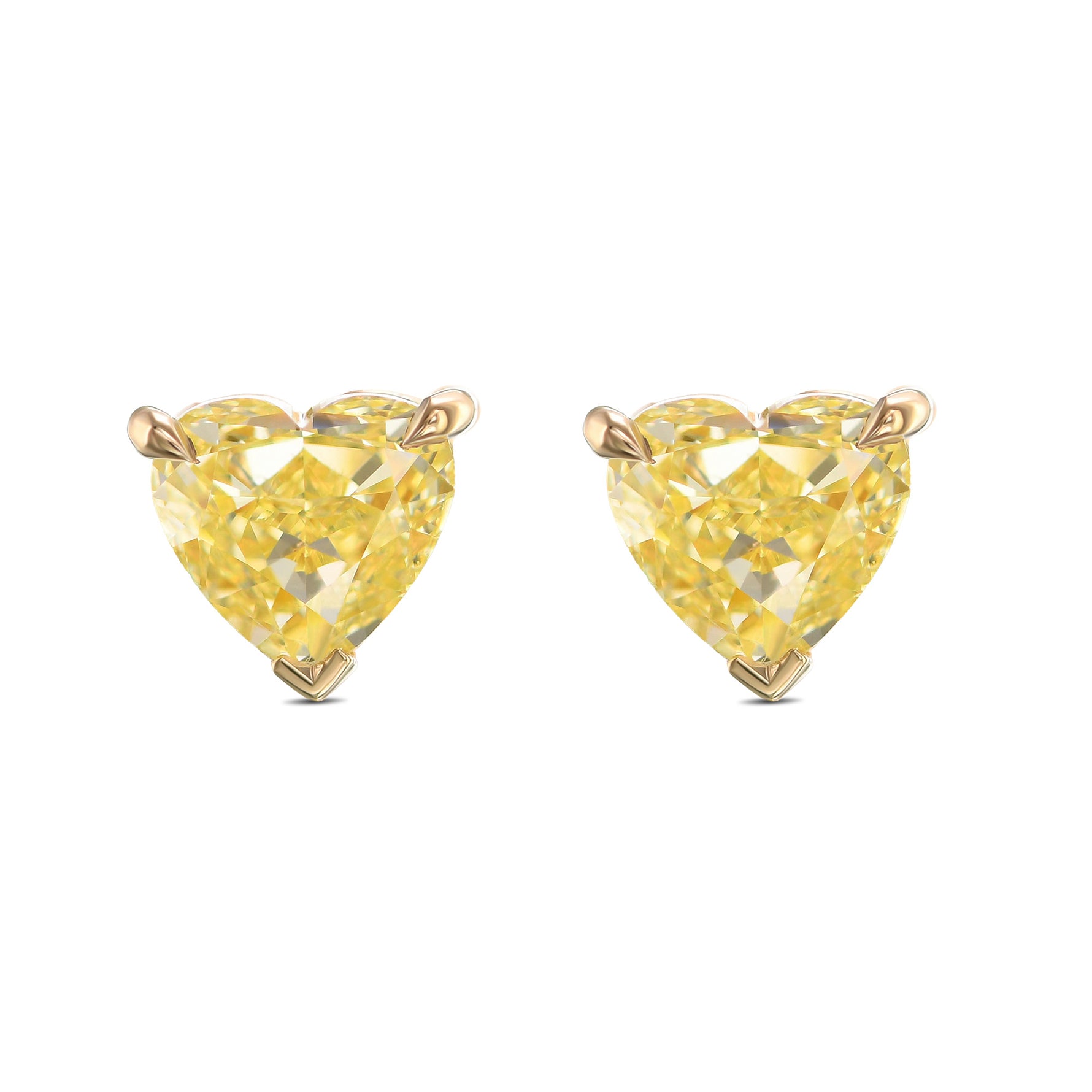  Fancy Yellow Heart Diamond Stud Earrings