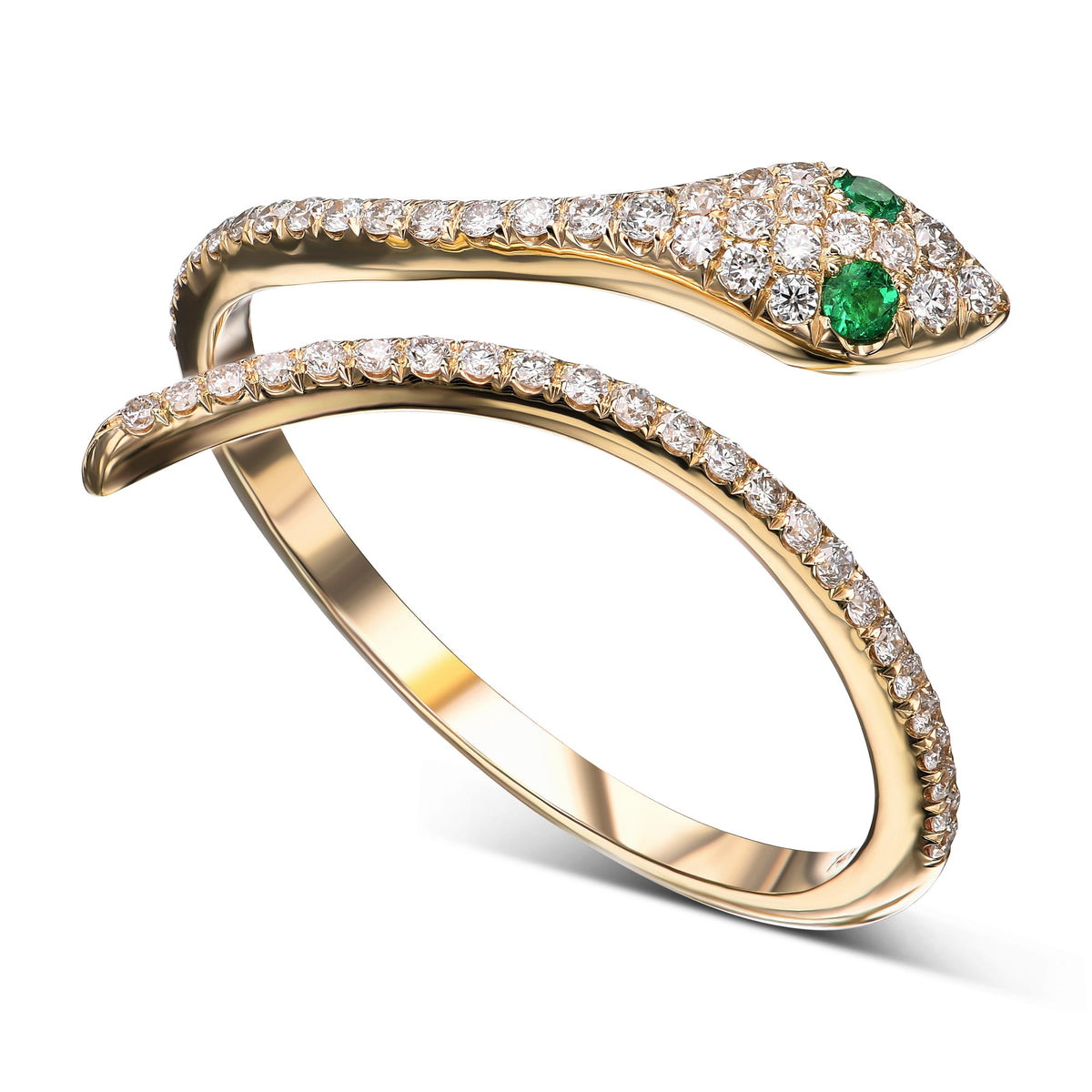 Round Emerald & Diamond Snake Ring 