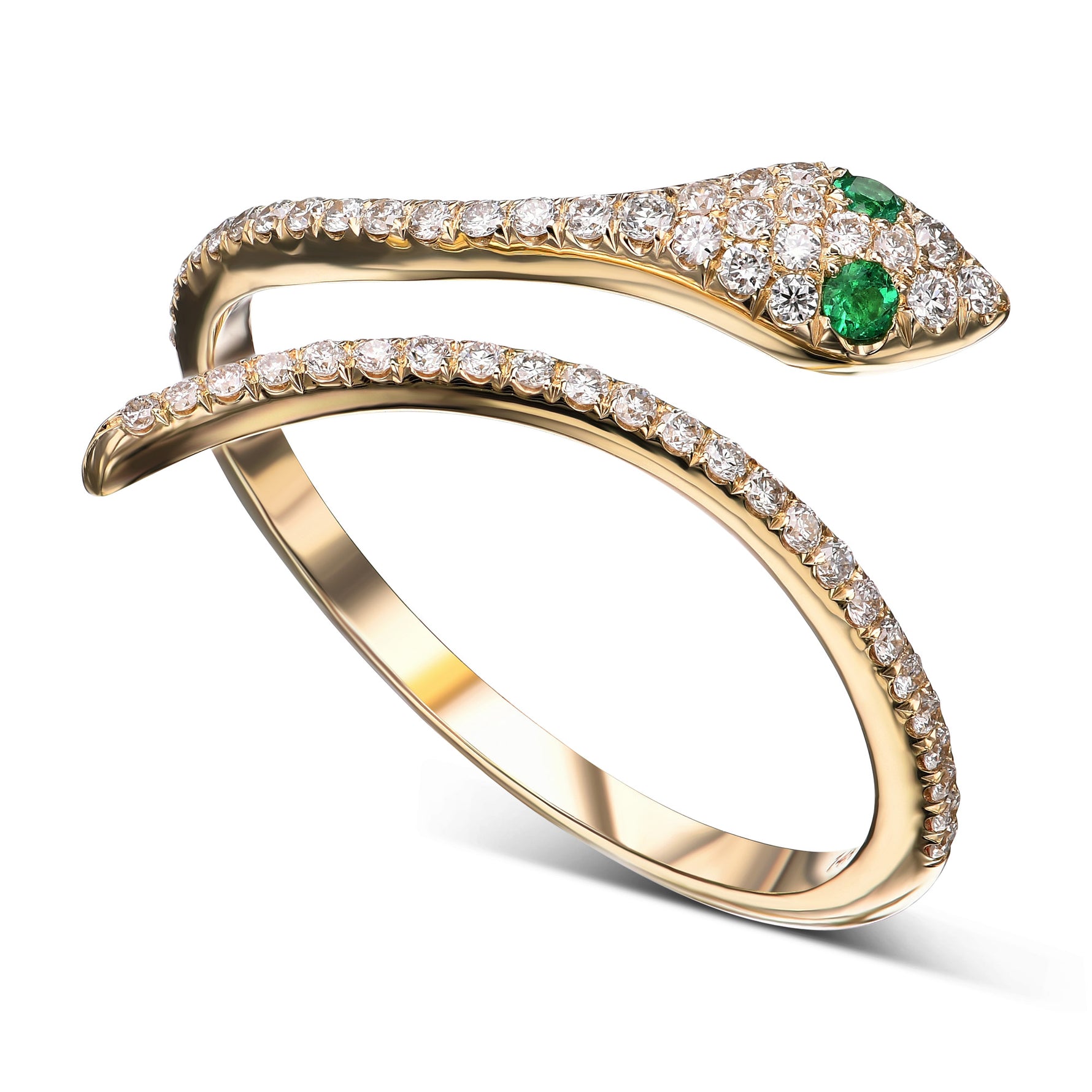 Round Emerald & Diamond Snake Ring 