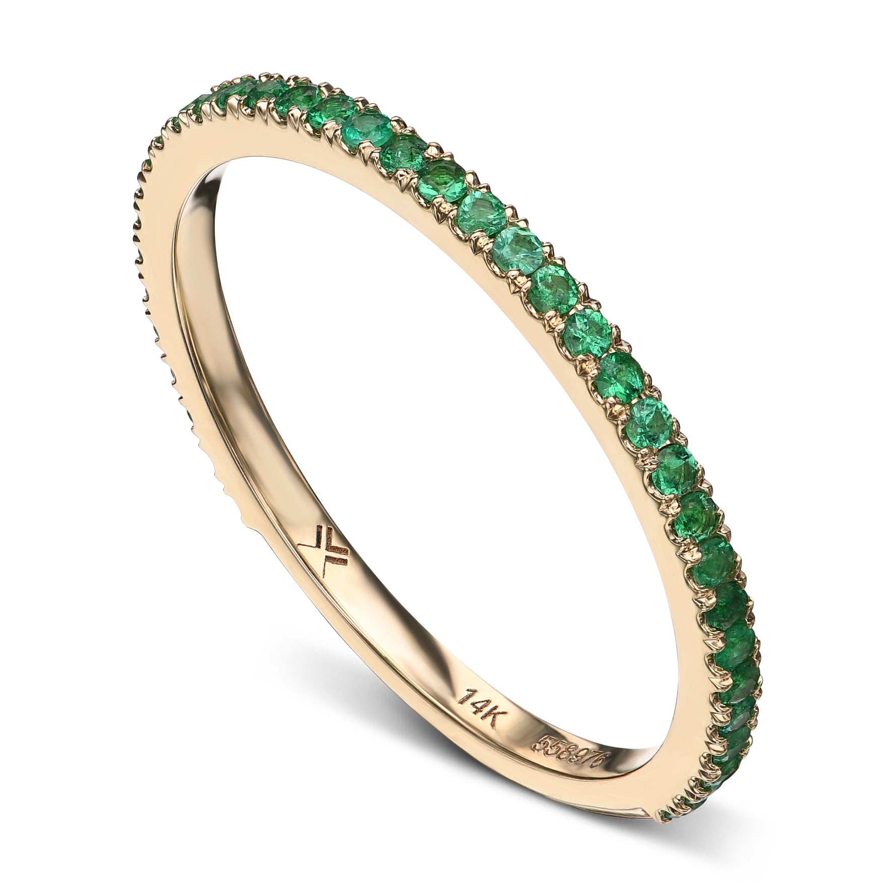 Round Emerald Yellow Gold Band 