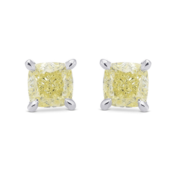 Fancy Light Yellow Cushion Diamond Stud Earrings