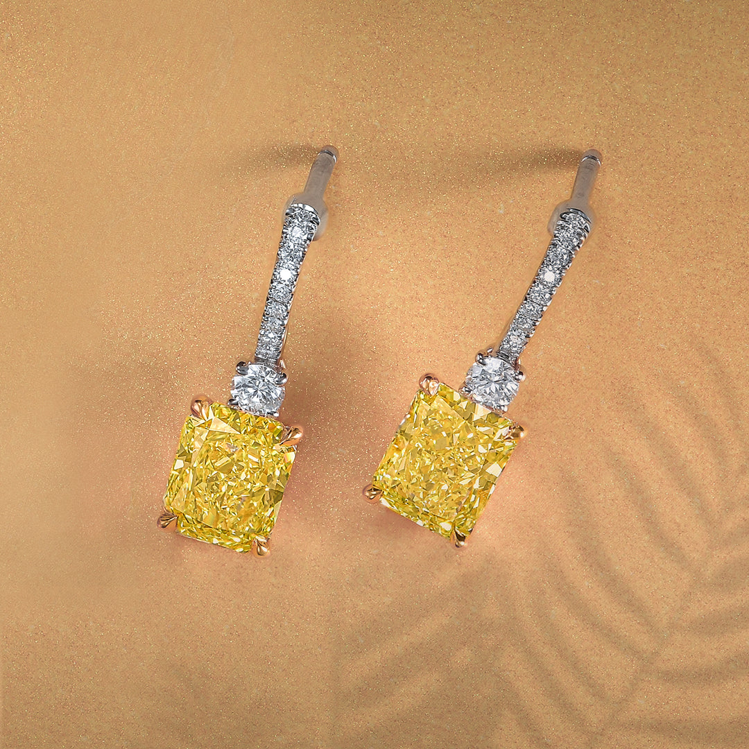 Fancy Light Yellow Radiant Diamond Drop Earrings