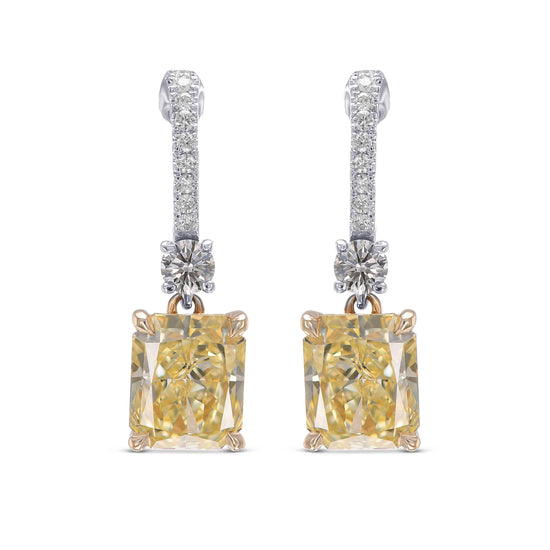Fancy Light Yellow Radiant Diamond Drop Earrings