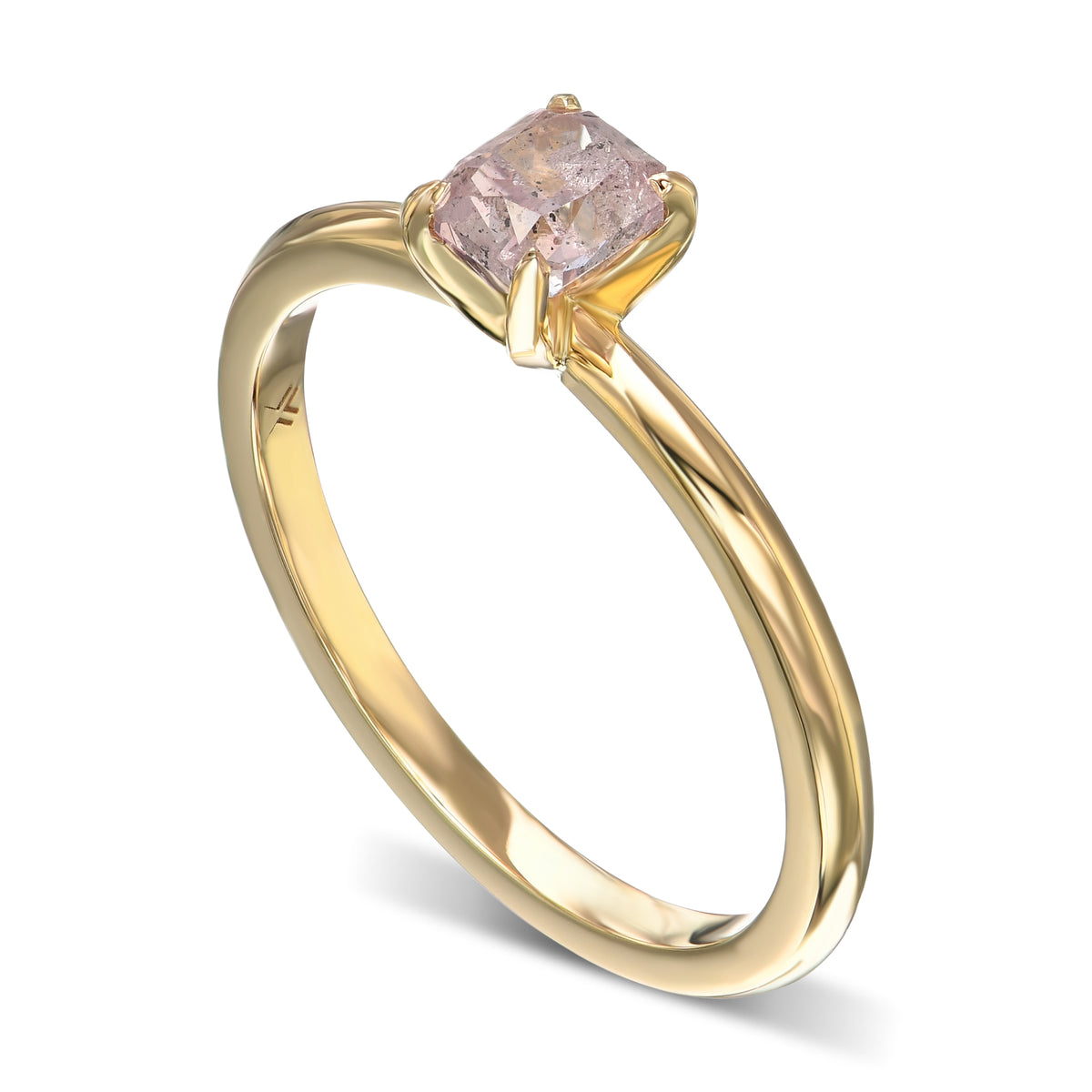  Fancy Brown Pink Radiant Solitaire Diamond Ring