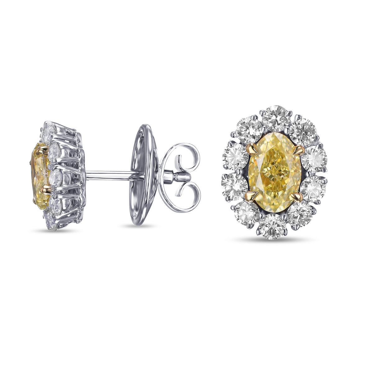 Fancy Yellow Oval Diamond Halo Earrings