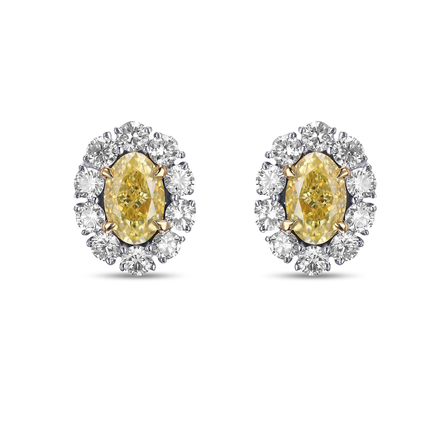 Fancy Yellow Oval Diamond Halo Earrings