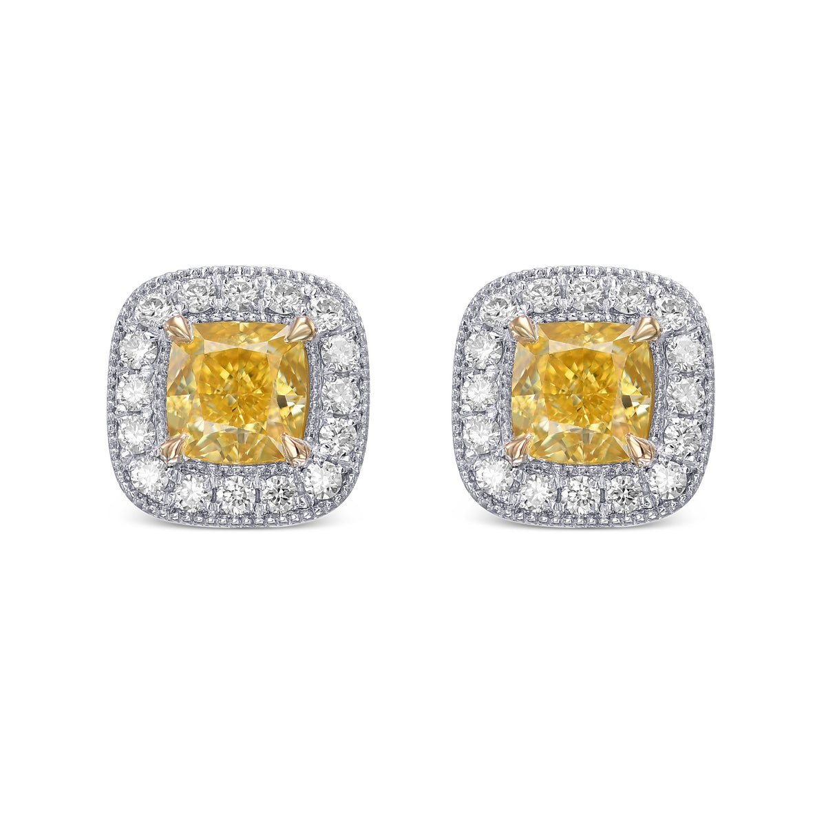 Fancy Intense Yellow Cushion Halo Diamond Earrings