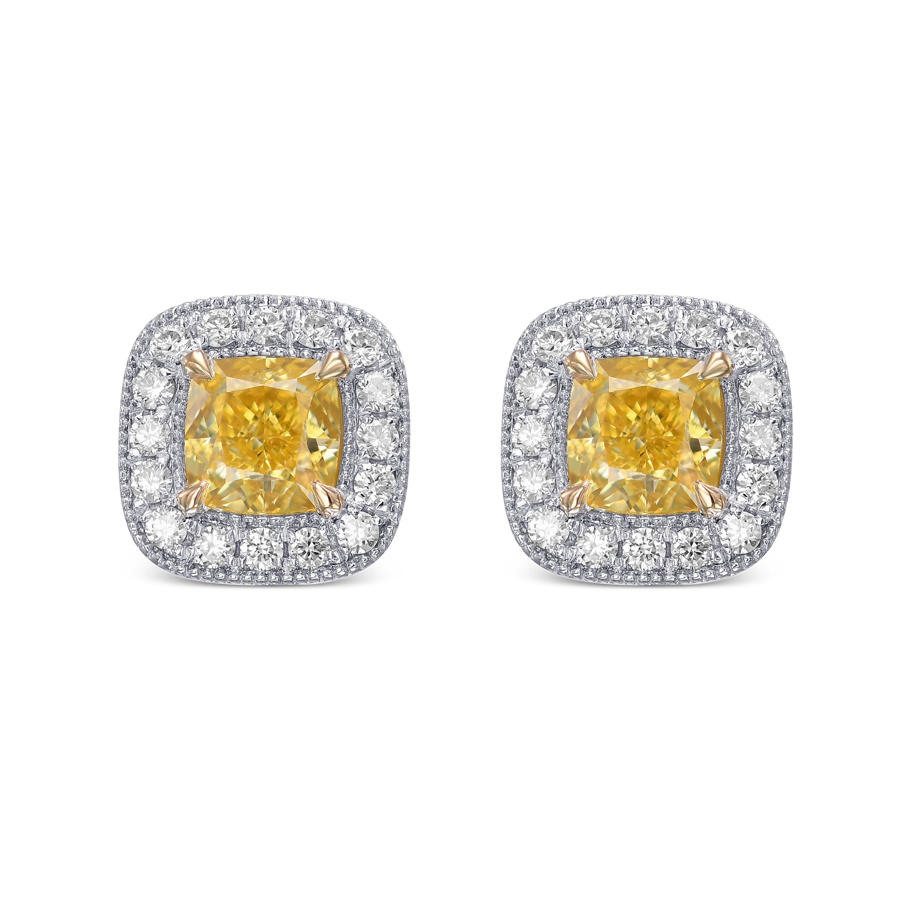 Fancy Intense Yellow Cushion Halo Diamond Earrings