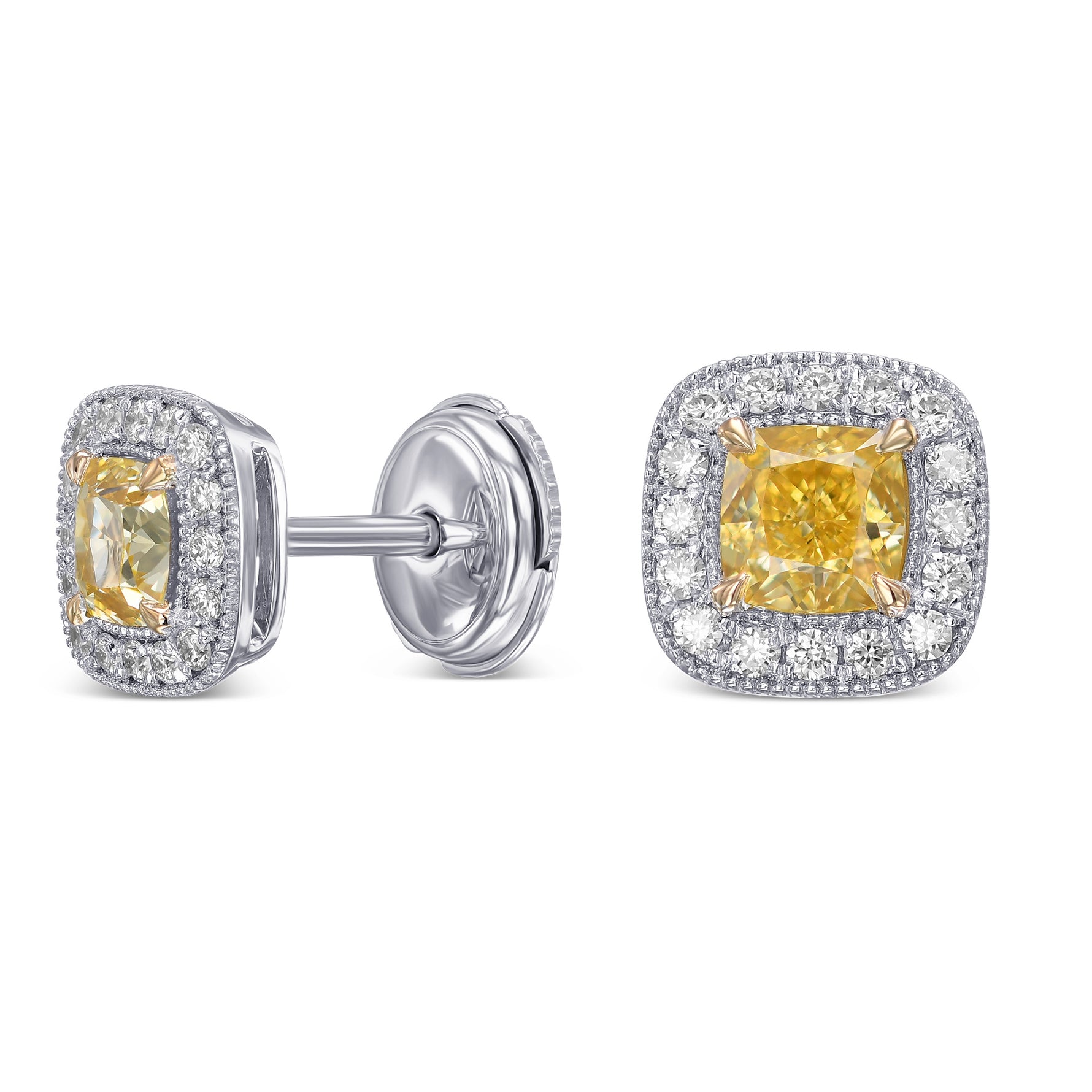 Fancy Intense Yellow Cushion Halo Diamond Earrings