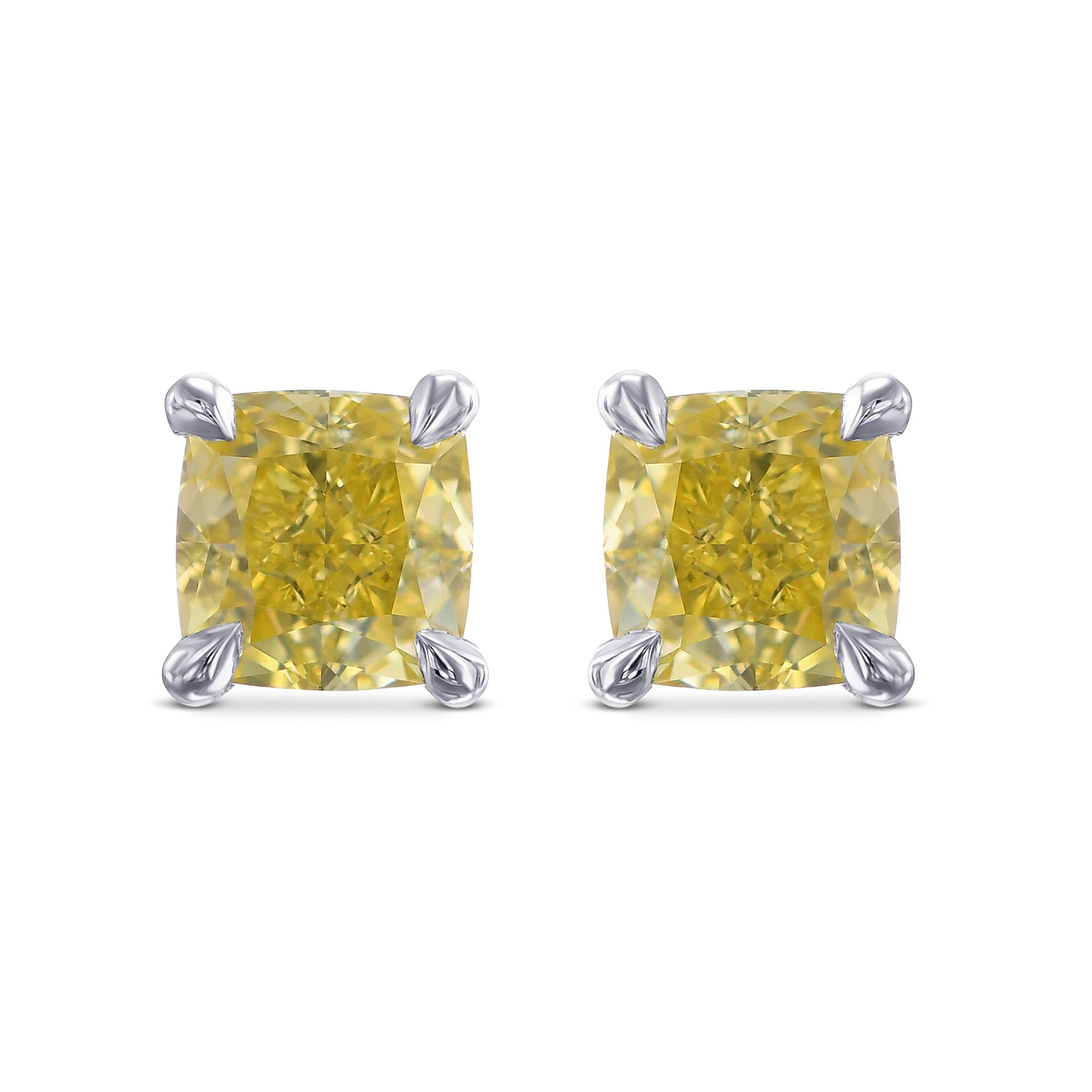 Fancy Intense Yellow Cushion Stud Diamond Earrings