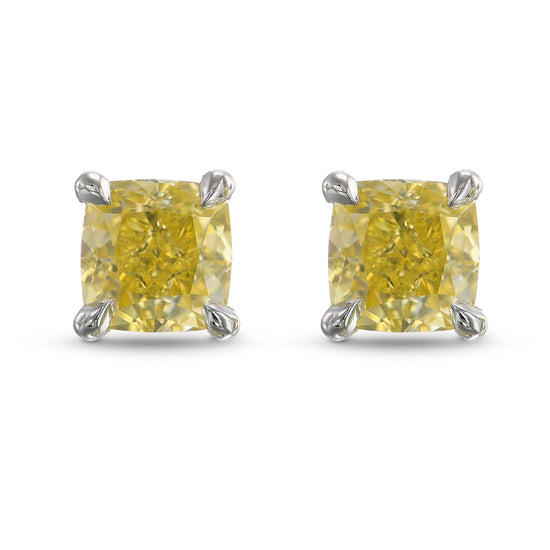 Fancy Intense Yellow Cushion Stud Diamond Earrings